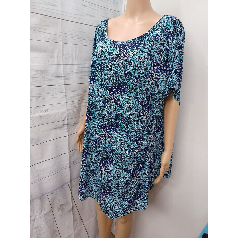 Cato 26/28W Top Shirt Blouse Black Blue Stretch Ruched